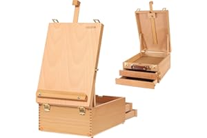 VISWIN Grande Scatola per Cavalletto da Tavolo con 3 Cassetti, Scatola Portatile per Cavalletti in Legno di Faggio per Dipingere Tele, Materiale Artistico, Adulti, Principianti, Artisti