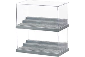 Winter Shore Expositor Metacrilato Gris Apilable de 3 Niveles (Juego de 2) - Organizador Transparente para Minifiguras, Juguetes y Construcción de Bloques - A Prueba de Polvo y Placas Base Tachonadas