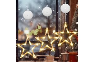ENCOUN Cortina Luces Navidad, 3 Piezas Estrellas Luces de Navidad, Estrella Luces Decorativas con Gancho, 10 LED Luces de Cortina de Ventana, Decoracion Navidad para Fiesta, Boda, Balcón, Ventana