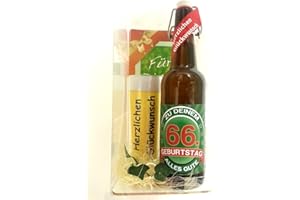 SünGross Geschenk Set, Bierset Bier Geschenk zum 66. Geburtstag das bei Frau und Mann Immer gut ankommt, Bierflasche mit Etikett, Glas Bierkrug und Geschenk Postkarte