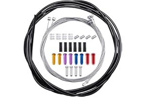 Xelparuc Bike Brake Set, 2.5 m Brake Cable Set Black, 12 PCS Aluminum Alloy Brake Cables End Caps, for Road Bike/Mountain Bike/Road Bike, Replacing Brake & Shift Cables