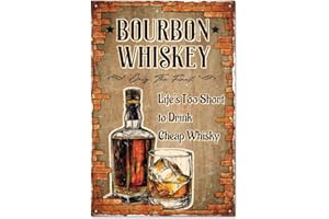 GLOBLELAND Plaque en Métal "la Vie Est Trop Courte pour Boire du Whisky Bon Marché" Plaque en Métal Vintage Bourbon Whiskey 12x8 po/30x20cm Décoration Murale pour Bar Club Restaurant Café