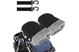 Medo Pram Hand Muff, Stroller Warmer Gloves with 2 Pcs Pram Hooks, Thick Plush Pushchair Gloves, Waterproof and Windproof Baby Pushchair Hand Muff for Baby Carriage Trolley Bike