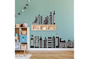 wondever Adesivi Murali Città Silhouette Nera Sticker da Muro Skyline della Città Adesivi da Parete per Asilo Nido Camerette Bambini Camera da Letto