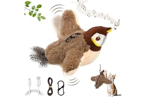 HIAME Interaktives Katzenspielzeug Flatternder Vogel für erwachsene Hauskatzen, wiederaufladbar und waschbar, tolles Vogelspielzeug für Katzen und Kätzchen zum Beißen und Treten (Braun)