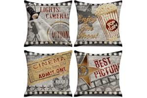 KSSKEN Federe Cuscini Divano 45x45cm, 4 Pack Moderni Fodere Cuscino per Divano Cotone Biancheria Decorativi Copricuscini per Divano Soggiorno Sedia Letto-Film