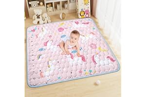 Aolso Dywan dla dzieci, 127 x 127 cm składany dywanik dla dzieci, antypoślizgowy bawełniany dywanik do raczkowania, mata dla dzieci do zabawy na podłodze, miękka i gruba jednorożec