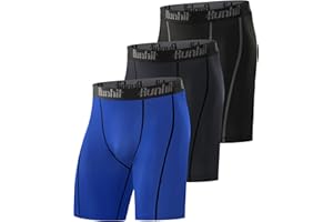 Runhit 3 Pack Compression Shorts Men Sports Underwear Base Layer Spandex Cycling Shorts Mens for Running Workout Gym Rugby Yoga Boxing