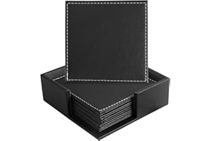 LOGHOG Leather Coasters for Drinks with Holder Set of 6,Coffee Mats Protect Furniture from Hot or Cold Water Marks & Damage, PU Leather Drink Coasters Suitable for Kinds of Mugs and Cups