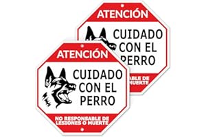 YIKIADA Cartel Cuidado con el Perro No Responsable de Lesiones o Muerte 30x30cm - Señal de Advertencia para el Perro Adhesivo e Aluminio - 2ud