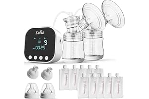 Lulia Milchpumpe, tragbare Reise-Familien-Milchpumpe, tragbar, Doppel-Stillpumpe, schmerzfrei, mit 4 Modi, 9 Stufen, wiederaufladbare Muttermilchpumpe mit 10 Aufbewahrungsbeuteln (weiß)