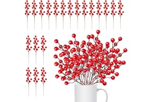 KBNIAN 20 Stück Weihnachtsrote Künstliche Beeren 20 cm Künstliche Holly Berry Rote Beere Gefälschte Beerenzweige Beerenstängel für DIY Weihnachtsbaum Kranz Hochzeit Partydekoration