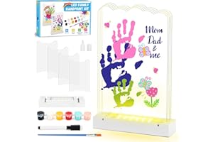 Herefun Kit Impronta Mani e Piedi Neonati per 4 Persone, Kit Impronte Mani Famiglia Con Base LED Illuminata, Neonati Ideale Regalo per Nascita, Nuovi Genitori, Battesimo Bimbo (A)