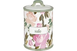 Baroni Home Barattolo Sale Decorato in Ceramica con Coperchio Ermetico, Accessorio da Cucina Colorato Resistente, Linea Rose, 11x11x17 cm