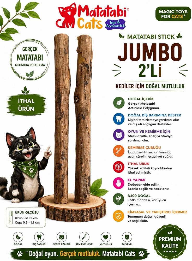 Matatabi Stıck Jumbo Doğal Matatabili Kedi Çiğneme Çubuğu 2'li