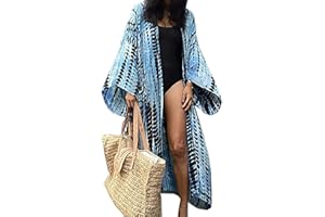 HYUET Copricostume da Bagno Donna Mare, Elegante Kimono Lungo Tie Dye Donna Estivo Abito da Spiaggia Bikini Cover Up Cardigan Maniche Lungo Vestito Boho Kaftan Tunica Top per Vacanza