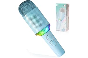 Vailux® Microfono Inalambrico Karaoke | Microfono Karaoke con Luces LED |Micrófono inalámbrico Bluetooth Karaoke para Niños/Adultos | Regalo para Niños | Compatible con Android, iOS, PC. (Azul)