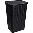 60L Large Plastic Rattan Style Laundry Clothes Storage Washing Bin Basket Hamper (Black)