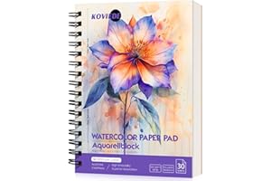 KOVIEDE Bloc de papier aquarelle 100% coton A5 - Grain fin, 300 g/m², reliure spirale, carnet de croquis aquarelle de qualité professionnelle pour adultes et enfants