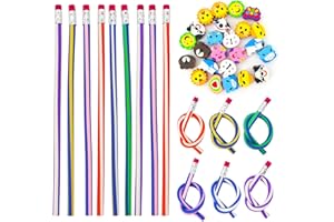BORISCA Juego de 24 Lapices Flexibles para Niños y 24 Gomas de Borrar, Regalos Cumpleaños Niños Colegio Lapices para Detalles Cumpleaños Regalo Alumnos Fin de Curso (Grano Recto)