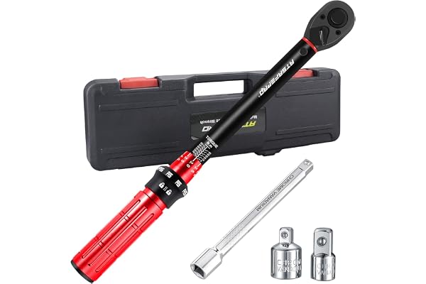 ATsafepro Clé Dynamométrique 3/8'',cle dynamometrique 5-60 Nm, Précision ±3%, Adaptateurs 1/4" & 1/2" et Barre d'Extension, pour Voiture, Moto, Vélo et Bricolag