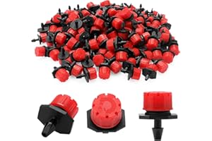 200 Piezas 1/4'' Goteros de Riego, VooGenzek Plástico Aspersores de Riego Ajustables de 8 Agujeros, Cabezas de Riego para Goteo Goteros, Rociadores de Riego para Césped, Jardín, Rojo