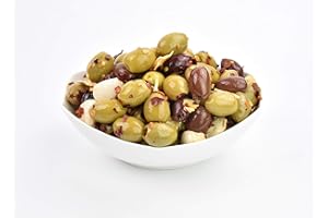 DELI MED Marinated Pitted Olives - Chilli & Garlic - Healthy Snack - Keto - Low Calorie - Vegan - Vegetarian - Net 1.5KG [800G Drained Weight]