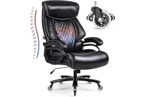 Bosmiller Bürostuhl Chefsessel 200kg Belastbarkeit Bürostuhl 200kg Ergonomischer Schreibtischstuhl Drehstuhl Leder mit Doppelt verstellbare Lendenwirbelstütze, Black 9338