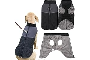 YEALAY Fleece Lining Warm Dog Coats Padded Vest with D Ring Waterproof Reflective Puppy Jacket for Small Medium Large Dog Winter Coat Clothes Zip Up Apparel for Cold Weather (S, Black)