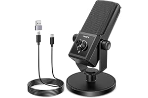 TECURS Microphone Gaming - Microphone PC Condenser with Mute Button and Headphone Jack for Smartphone, Windows, and Mac USB Cardioid Microphone for Streaming, Podcasting, Recording, YouTube