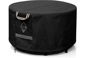QH.HOME Fire Pit Cover Round Super Waterproof, 48" D X 24" H Outdoor Round Firepit Cover 600D Strong Tear Resistant, UPF 50+ Fire Pit Covers Premium Fading Resistant for Outdoor Round Fire Pit - Black