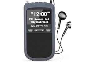 Greadio Radio portatile DAB Plus Piccola, radio FM con batteria ricaricabile da 1000 mAh, 80 trasmettitori preimpostati, cuffie, display LCD, sveglia, orologio, timer di sonno, radio digitale per