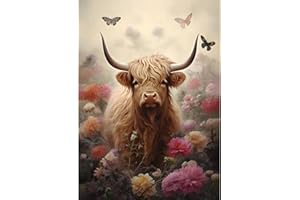 HEIBAGO 5D Cow Diamond Painting Kits for Adults Kids, Flowers Diamond Art Kits for Beginners, DIY Round Diamond Dots Kits Animal Crystal Craft for Home Art Decor 30x40cm