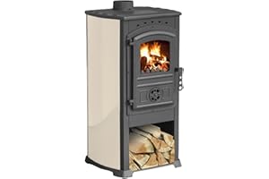 EIDER BIOMASA – Estufa de Leña 9,57 Kw – Bajo consumo – Compacta 93x44x48cm – Gran puerta visual de hierro fundido - Volumen calefactable 162m3 – [Clase de eficiencia energética A]