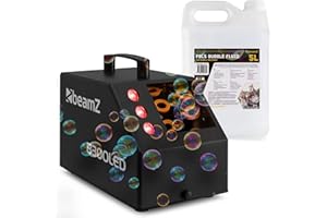 BeamZ B300LED Seifenblasenmaschine mit farbigen LEDs 5L Flüssigkeit, Fernbedienung, 25 Watt, Luftblasenmaschine, Bubble Machine, 10.000 Bubbles pro Minute, Seifenblasen Hochzeit - Schwarz