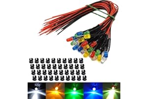 HISXUS 80Pcs 5MM 3Volt LED Lights Kit Emitting Diodes Pre Wired LED Lights Diodes 8 Colors with 80pcs 5mm Plastic Holders Panel Mount Black (3mm)