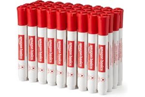 Amazon Basics Low-Odor Dry Erase Whiteboard Markers, Fine Tip, Red, 36 Count