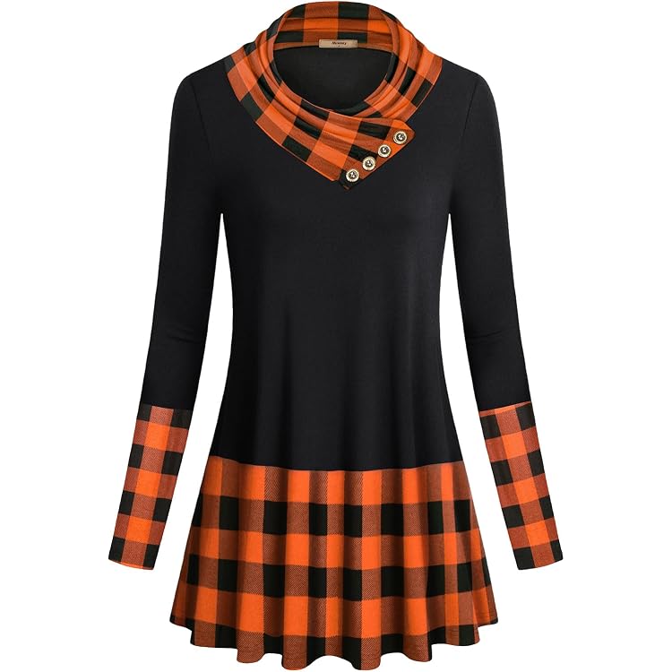VALOLIA Women's Cowl Neck Long Sleeve Tunic Top - Loose Fit, Button Detail, Knit Fabric - View #9