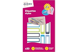 AVERY - Sachet de 30 étiquettes pour stylos. Colorées bleues. Format 50 x 10 mm.