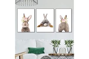 SWECOMZE Kinder Poster Set, 3er Hase Bilder Set, Wandbilder Kinderzimmer für Babyzimmer Deko Mädchen Jungen (50x70cm)