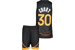 Amdrabola Warriors Stephen Curry Basketball Kinder Trikot Bausatz, Schwarz, Blau, Komm mit Shorts Basketballfans (4-13 Jahre)