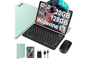 JUEDUR Newest 10 Pollici Android 14 Tablet, 20GB RAM+128GB ROM(1TB TF), Octa-Core, 5G/2.4G WiFi 6, 6000mAh, Widevine L1, BT 5.0, 8MP + 5MP, Tablet PC con Custodia, Tastiera e Mouse - Torrente Verde