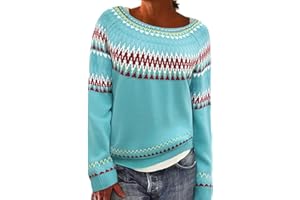 heekpek Jersey Mujer Invierno Punto Cuello Redondo Sueter Mujer Manga Larga Noruego Alpaca Árbol de Navidad Jersey Jacquard Anchos Termico Sweater
