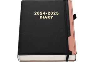 Mljtoyo Agenda scolaire journalier/semainier/mensuel 2024-2025 à couverture rigide avec onglets mensuels - Porte-stylo - 400 pages - Format A5 - Noir (français non garanti)