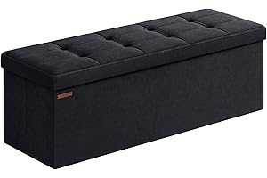 ‎SONGMICS SONGMICS Ławka Do Przechowywania, Składana Pufa, 38 x 110 x 38 cm, Zagłówek Do Łóżka, Podnóżek, Skrzynia, Obciążenie 300 kg, Do Salonu, Sypialni, Wejścia, Tusz Czarny LSF277B01