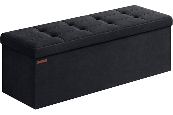 SONGMICS Kista, ottoman, hopfällbar fotpall, 38 x 110 x 38 cm, ottoman, håller upp till 300 kg, för vardagsrum, sovrum, entré, svart bläck LSF277B01