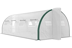 Outsunny Serre Tunnel de Jardin 18m², Serre de Jardin Tunnel 600x300x200cm avec Portes et 8 fenêtres avec moustiquaires, pour extérieur, Toutes Saisons, légumes, bâche PE Haute densité 140 g/m² Blanc