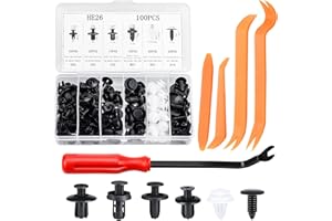 KAONESS 100 Pièces Rivet Clips Plastique Rivets Plastiques Fixation de Protection avec Multi Formes et Tailles Universel pour Auto Voitures Panneaux de Portes avec Outil de Suppression(Noir, Blanc)