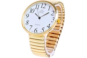 STC Gold Super Large Case Size 43mm Easy to Read Stretch Band Watch
