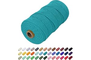 Uiopa Corde Macramé 2mm x 200m, Fil Macramé Coton Corde Coton Naturelle, Ficelle Cordon Macramé Cordelette 2mm pour Tenture Murale, Porte Plante Mural, Rideau, Décoration Bohème (Paon Bleu)